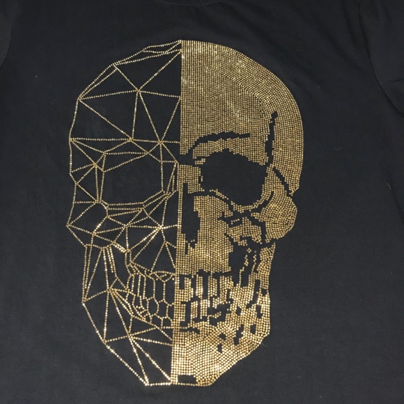Heads or Tales, XL, Black Gold Embellished Skull Shirt - Picture 3 of 4